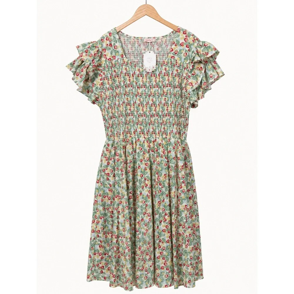 Ivy City Co Strawberry Smocked Ruffle Maxi Dress Size 3X Garden Party Cottage - Picture 1 of 11